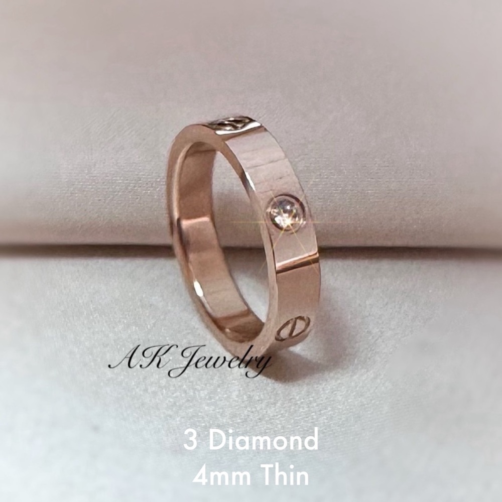 💎LUXURY PINK 4mm ROSE Gold RING Screw & Diamond Style, 4mm Unisex Men Women